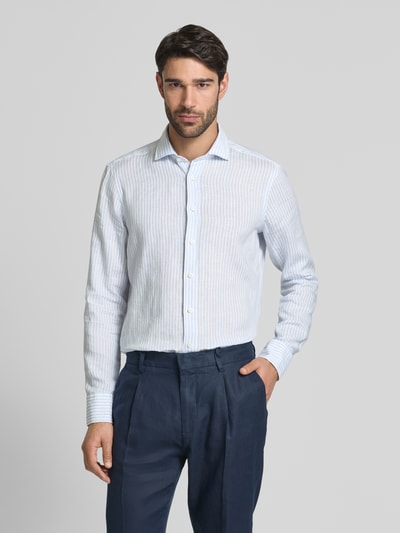 OLYMP SIGNATURE SLIM FIT Slim fit linnen overhemd met kentkraag, model 'Sykia' Bleu - 4