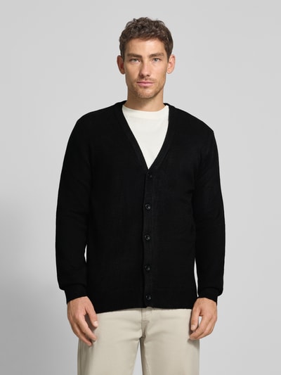 Casual Friday Kurtka z dzianiny o kroju slim fit z dekoltem w serek model ‘Heine’ Czarny 4