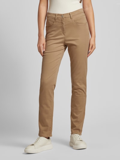 Raphaela By Brax Regular fit broek met riemlussen, model 'Laura New' Camel - 4