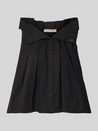 Produktfoto, Bluse mit Umlegekragen und Rüschen von Rinascimento in Schwarz, locker geschnitten aus Baumwoll-Mix mit Stretch-Anteil, sichtbare Knopfleiste, dezentes Label-Detail, strukturierte Oberfläche