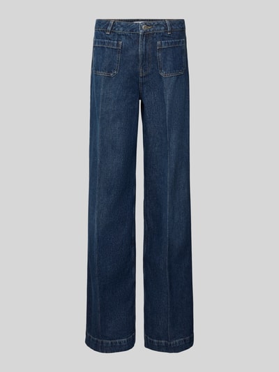 Produktfoto, Wide Leg Jeans mit aufgesetzten Taschen von Review, dżinsy damskie z czystej bawełny, szerokie nogawki, naszywane kieszenie, zaprasowane kanty, szerokość w rozmiarze 27: 38 cm, długość nogawki od wewnątrz w rozmiarze 27: 82 cm