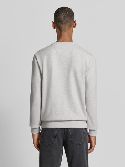 Männermodel trägt Sweatshirt mit Label-Print und Rundhalsausschnitt von PME Legend in Hellgrau, reine Baumwolle, Relaxed Fit, Ganzkörperansicht Rückansicht