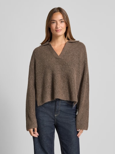 MOS MOSH Sweter z dzianiny z mieszanki wełny z kołnierzykiem polo model ‘Thora Aidy’ Szarobrązowy 4