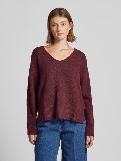 Tom Tailor Denim Relaxed fit gebreide pullover met V-hals Donkerrood - 4