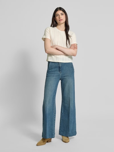 Jake*s Collection T-Shirt mit Lochstickerei Beige 1