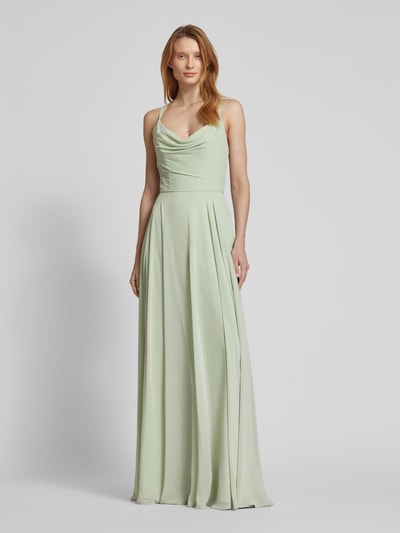 Luxuar Abendkleid mit Wasserfall-Ausschnitt Hellgruen 4