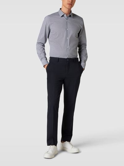 JOOP! Collection Slim Fit Business-Hemd mit Allover-Muster Modell 'Pit' Marine 1