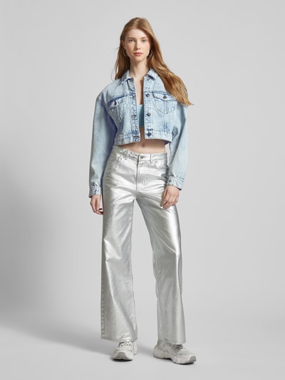 Noisy May Kort jeansjack met paspelzakken op de borst, model 'NATHI' Jeansblauw - 1