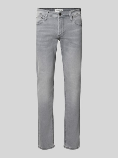 Produktfoto, Slim Fit Jeans aus Baumwoll-Mix Modell 'Glenn' von JACK & JONES, grauer Denim, 5-Pocket-Design, glatte Textur, elastisch