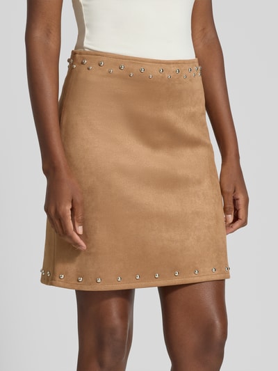 Zero Minirock mit Strasssteinbesatz Hellbraun 3