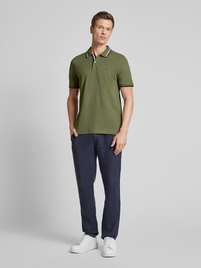 Fynch-Hatton Regular fit poloshirt met contraststrepen Kaki gemêleerd - 1