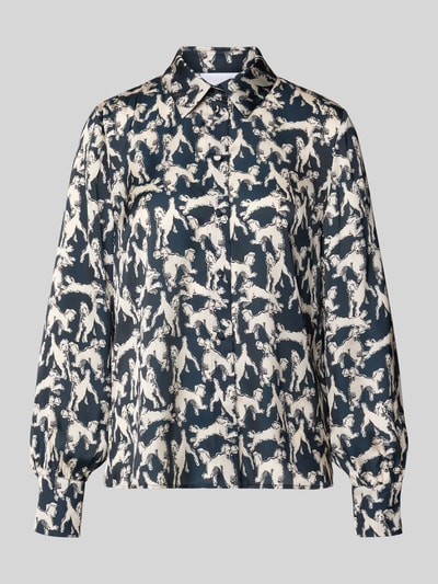 Jake*s Collection Relaxed Fit Hemdbluse mit Allover-Animal-Print Dunkelblau 2