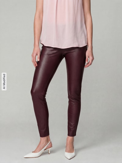 Raffaello Rossi Slim fit kunstleren broek van viscosemix model 'RESA' Bordeaux - 4
