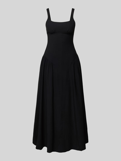 Produktfoto, Maxikleid mit Rundhalsausschnitt Modell 'VIOLA' von Topshop aus Viskose-Mix mit Leinen-Anteil, taillierter Schnitt, schwarze Farbe, strukturierte Stoffoptik