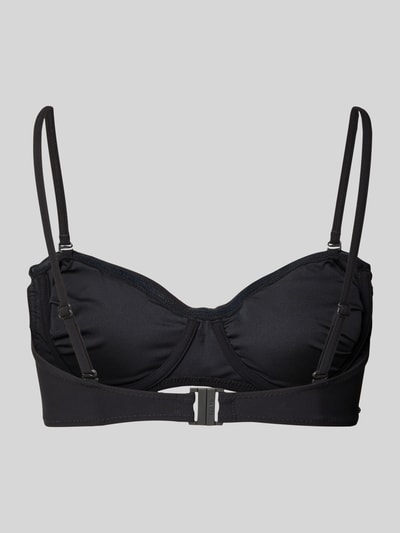 Produktfoto, czarny Bandeau-Bikini z marszczeniami, model 'Solid' od Barts, materiał elastyczny, wyprofilowane miseczki, cienkie ramiączka, zapięcie na hak