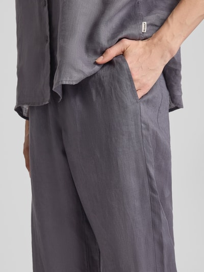 ECOALF Regular fit linnen broek met tunnelkoord, model 'INDIALF' Antraciet - 3