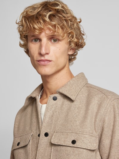 Only & Sons Regular fit overhemdjack met paspelzakken op de borst, model 'ASH' Beige - 3