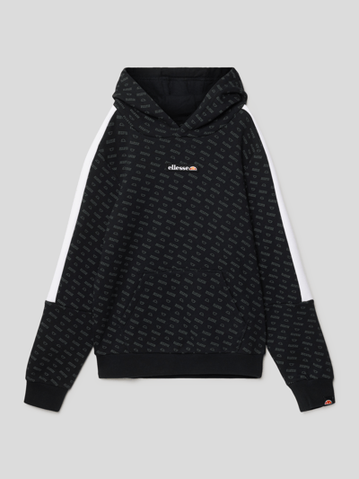 Ellesse Hoodie met all-over logo, model 'Sen' Zwart - 1