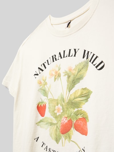 Produktfoto, Regular Fit T-Shirt aus reiner Baumwolle Modell 'SARA' von Only, unifarbenes Jersey mit Erdbeer-Motiv-Print und Rundhalsausschnitt