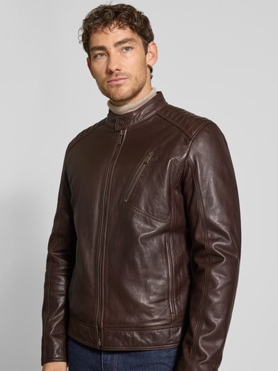 Strellson Regular Fit Lederjacke aus Lammnappa Modell 'PIERS' Dunkelbraun 3