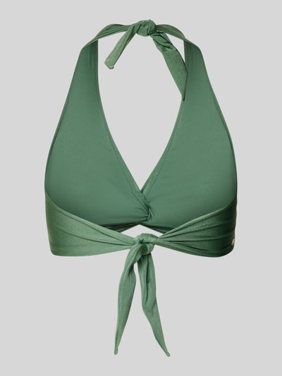 Productfoto, Bikini-Oberteil met Neckholder model 'Isla' van Barts, materiaalmix met stretch, voorgevormde cups, knoopdetail, V-hals, halter, sluiting (bovenstuk), effen groen, zachte stof, gladde textuur