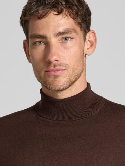 SELECTED HOMME Regular fit coltrui van zuivere merinowol, model 'TRAY' Donkerbruin - 3
