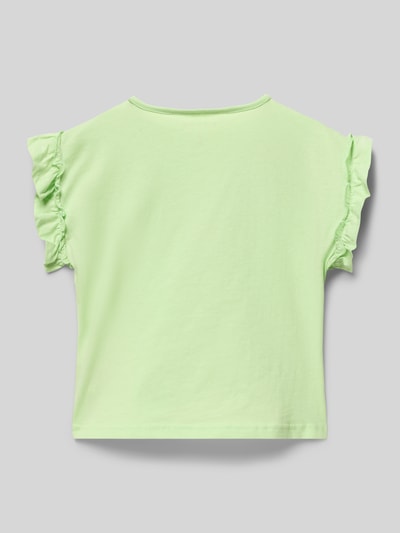Productfoto, Regular Fit T-Shirt mit Rüschenbesatz van Blue Seven in lichtgroen, katoen, korte mouwen, volant details, kinderdesign, maat 116, ruglengte 41 cm