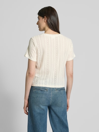 Jake*s Collection T-Shirt mit Lochstickerei Beige 5