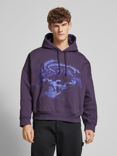 REVIEW Hoodie met labelstitching Aubergine - 4