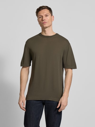 Cruna T-Shirt mit geripptem Rundhalsausschnitt Oliv 4