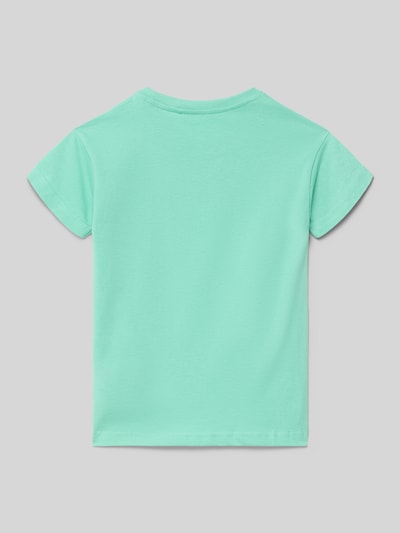 Produktfoto, T-Shirt mit Stitching und Rundhalsausschnitt von Blue Seven in Mintgrün, reine Baumwolle, Regular Fit, Rückenlänge 44 cm bei Größe 116
