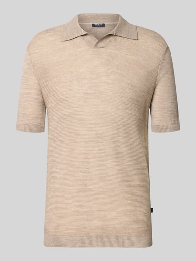 Productfoto, Slim Fit Poloshirt aus Schurwolle met structuurpatroon van MAERZ Muenchen, beige, korte mouwen, v-hals, pure scheerwol.