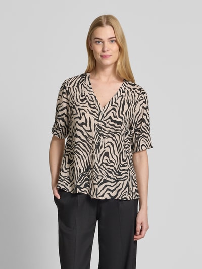 FREE/QUENT Bluzka o kroju slim fit z dekoltem w serek model ‘Larin’ Beżowy 4