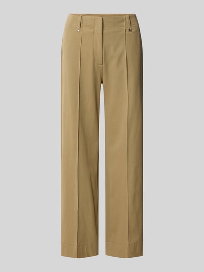 Produktfoto, Hose mit Längsnähten von Luisa Cerano in Beige, Wide-Leg, Eingrifftaschen, Gesäßtaschen, glatte Stoffstruktur, Bundweite 38 cm, Innenbeinlänge 69 cm, Größe 36.
