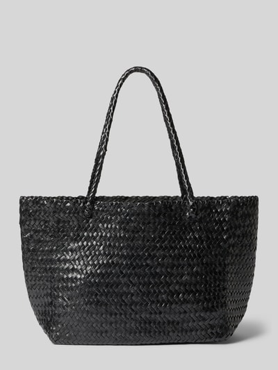 MANGO Shopper aus Ziegenleder in Flecht-Optik Modell 'Bamba' Black 1