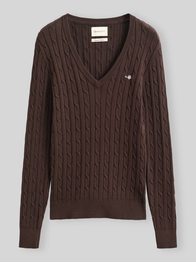GANT Regular Fit Pullover aus Baumwoll-Mix mit Logo-Stitching Mittelbraun 2