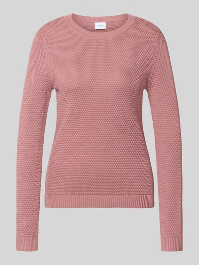 Productfoto, Strickpullover met structuurpatroon en ronde halsuitsnijding van VILA, puur katoen, slim fit, model 'dalo', kleur roze