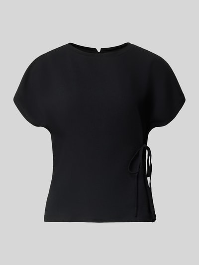 Produktfoto, Damen T-Shirt mit seitlicher Schnürung Modell 'Sifem' von OPUS, schwarzer Viskose-Elasthan-Mix, Regular-Fit, Rundhalsausschnitt.