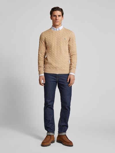 Gant Gebreide pullover met ronde hals Beige gemêleerd - 1