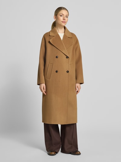 Milano Italy Płaszcz o luźnym kroju z czystej wełny z listwą z 2 guzikami Camel 4