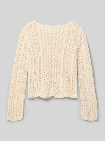 Produktfoto, Regular Fit Pullover aus Baumwoll-Mix Modell 'NOLA' von Only, Optik: Unifarben, Ajour-Strick, Langarm, Rollsaum, Muschelsaum, cremefarbene Textur