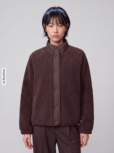 Jake*s Casual Regular Fit Sweatjacke aus Teddyfell Dunkelbraun 4