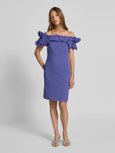 YAS Cocktailjurk met carmenhals, model 'CARRIE' Bleu - 1