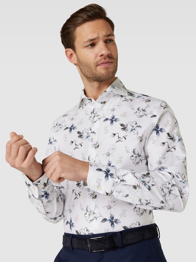 Profuomo Slim fit zakelijk overhemd met all-over bloemenprint Wit - 3