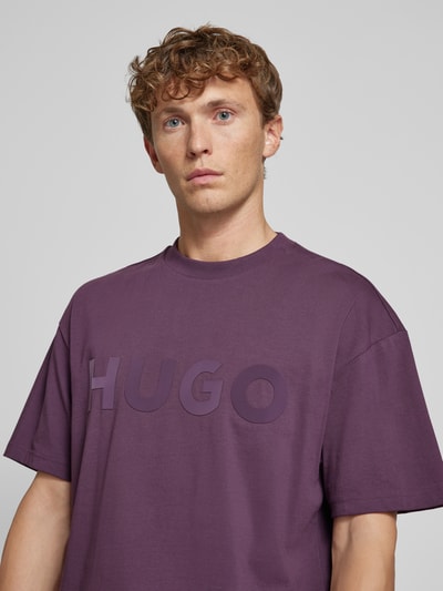 HUGO T-shirt z nadrukiem z logo model ‘Dinkee’ Śliwkowy 3