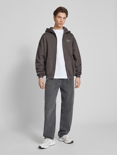 KARL KANI Sweatjacke mit Label-Stitching Dunkelgrau 1