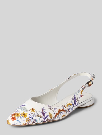 Productfoto, Slingbacks aus Leder mit Dornschließe van Högl, wit met bloemenprint, afgeronde vorm, leren riem, gestructureerde zool, hak 2 cm, schachtwijdte 6 cm
