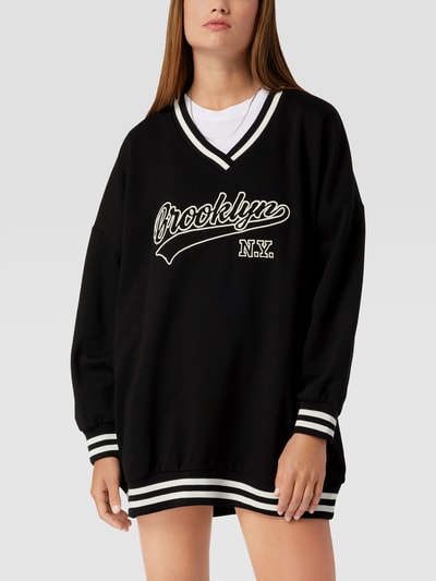 Only Oversized sweatjurk met V-hals, model 'NIA' Zwart - 4