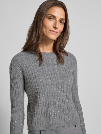 Max Mara Studio Slim Fit Strickpullover aus reiner Schurwolle Modell 'USSURI' Mittelgrau Melange 3