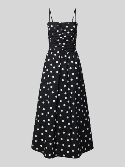 Produktfoto, schwarzes Midikleid mit weißen Polka-Dots, Reine Baumwolle, A-Linie, Modell 'Eviana' von Forever New, Rückenlänge 136 cm, Brustweite 36 cm, Damen
